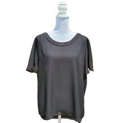 Pleione Womens Black Scoop Neck Short Sleeve High Low Blouse Size XL