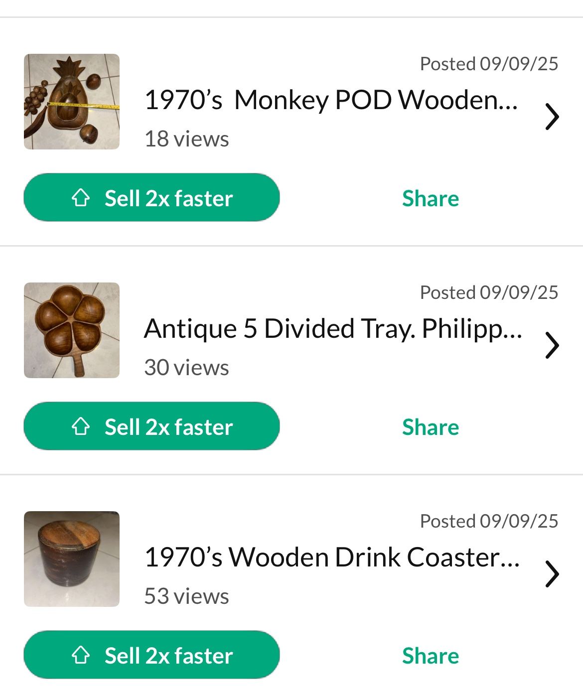 Vintage Wood Drink Coasters, Wooden Food Tray, Divider, Also Adding The Wooden Fruit. Willing To Sell All Three Posts Together As One For $25.