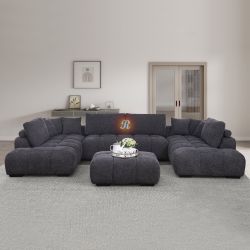 Luxury Lounge Style U-Shape Modular Double Chaise Sectional Sofa Couch with Ottoman