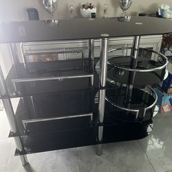 Black And Chrome Tempered Glass Bar