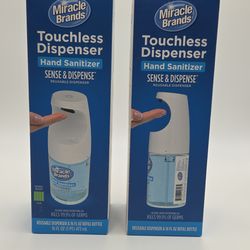 2 Miracle Brands Reusable Touchless Dispenser + 16 Oz Antimicrobial Refill exp. 10/ 2022