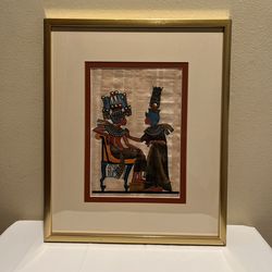 Framed Hand-Painted Egyptian Papyrus Painting 18.5”X15.5”