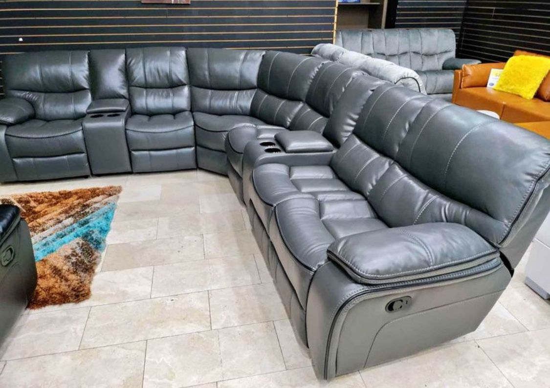 Madrid Or Black Leather Reclining Sectional Now $1099. Easy Finance Option. Same-Day Delivery.