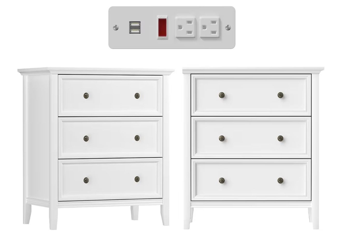 Set Of 2 White Solid Wood Nightstands
