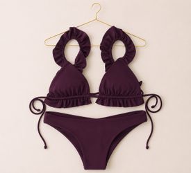 Designer Burgundy Ruffle Bikini Set – Size S – Worn Once