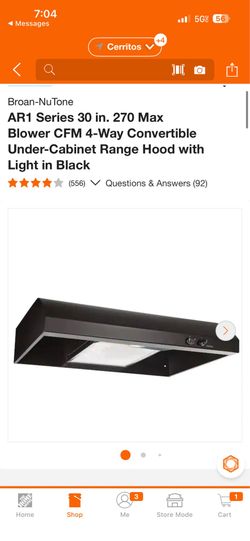 Broan-NuTone AR1 Series 30 in. 270 Max Blower CFM 4-Way Convertible Under-Cabinet Range Hood with Light in Black