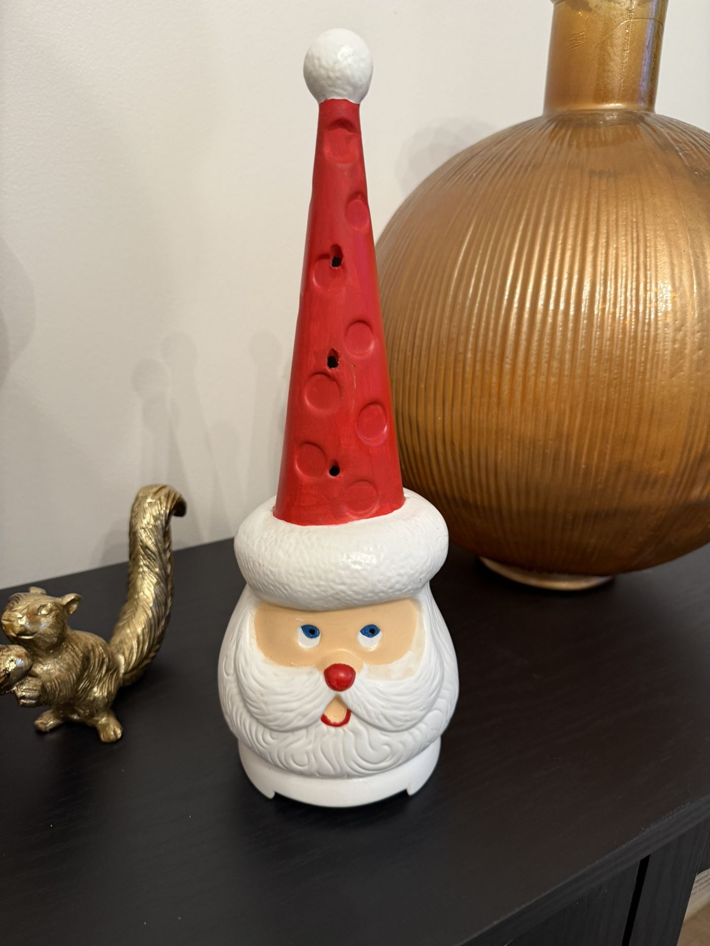 Vintage Santa Clause Ceramic Long Hat 13” Christmas Decorations Figure Handmade