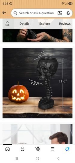 Skull Planter Spine Gothic Vase - Black Skull Candy Bowl, Horror 11.6" Halloween Flower Vase Goth Decor, Spooky Home Decor Skeleton Planter Pot, Candl