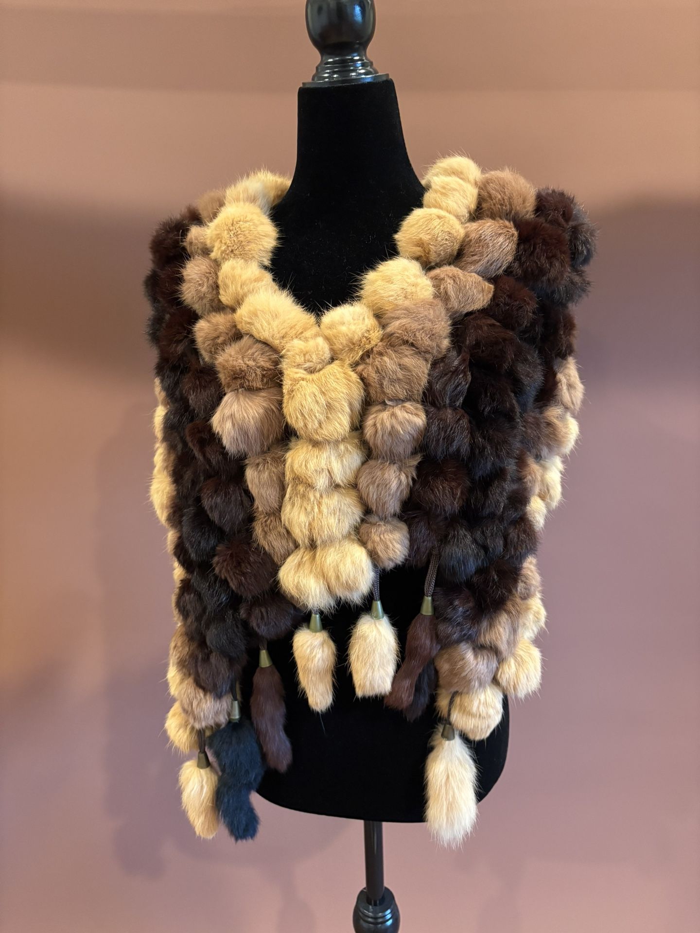 Vintage Fur Collar Shawl – Gorgeous Multi-Tone Browns