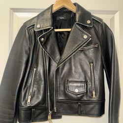 Theory Black Leather Moto Jacket – Genuine Leather 
