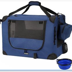 Large Cat Carrier 24"x16.5"x16.5" Portable Dog Crate for Small Medium Dogs Collapsible Traveling Pet Crate with Collapsible Bowl