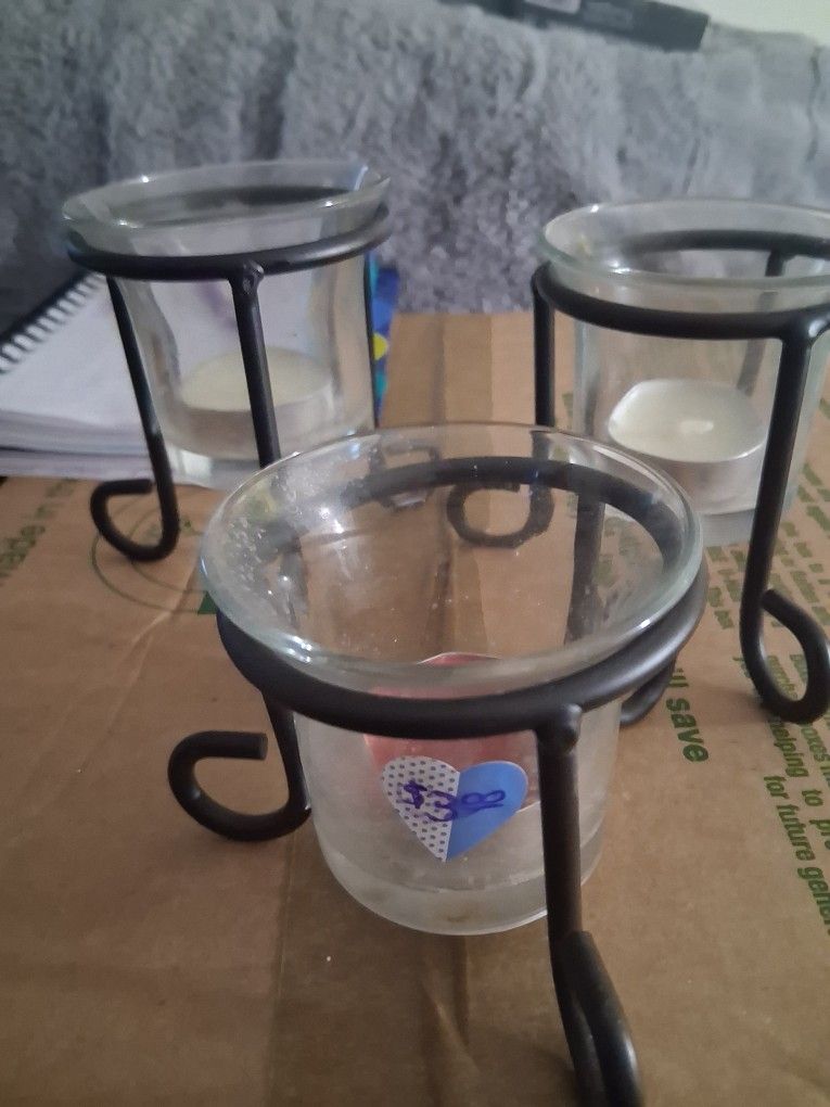 Used, Set 3 Candle Holders With Candle