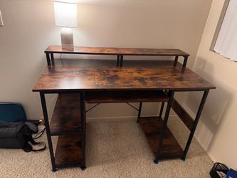 Industrial Computer Desk with Monitor Shelf