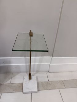 Glass Top Side Table with Gold Post and Marble Base