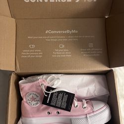 Pink Platform Converse With Hearts (W8)