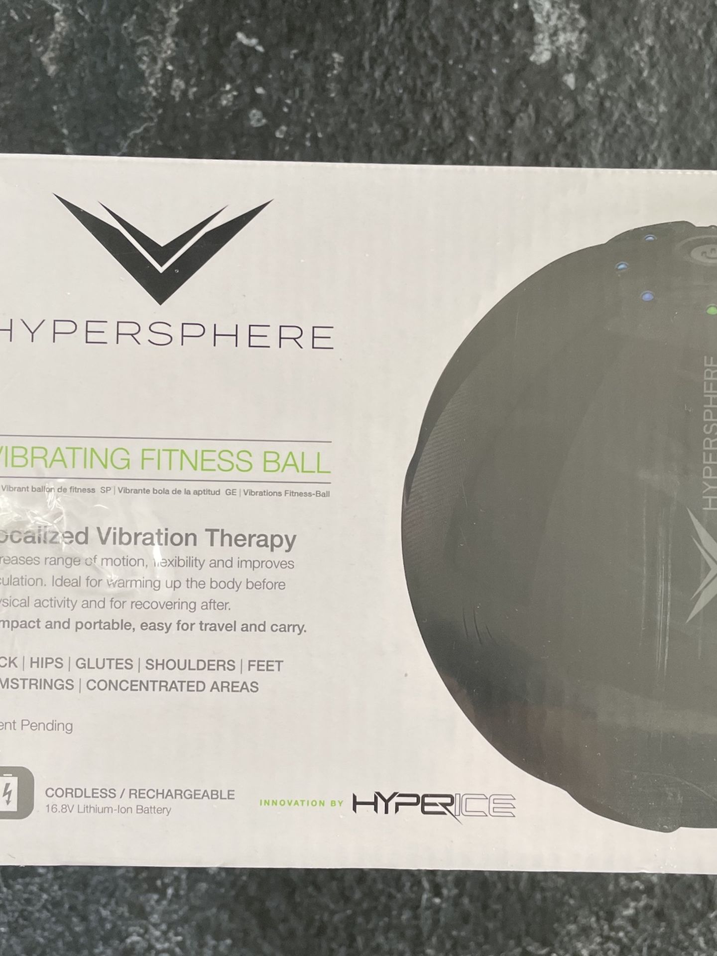 Black Hyperice Hypersphere Hypervolt vibrating fitness massage ball massage gun