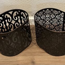 2 Matching Metal Baskets Storage Containers Decor