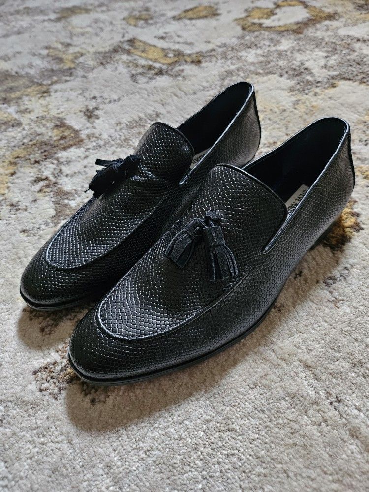 Men's Steve Madden 8.5 8 41.5 Dublin Black Textured Leather Loafers Slipon Dress Shoes