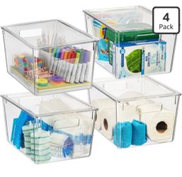 Storage Bin with Lid, Pantry & Desk Organizer, XL, 4 Pack Plastic storage bins with lids for pantry, desk, and home organization