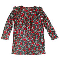 Cat & Jack Girls M (8) Floral Fleece Nightgown Long Sleeve Red Green