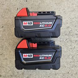 Milwaukee 18v Batteries 5.0 Ah Brand New Price For Both