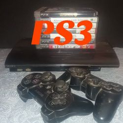 Working PS3 w/ 2 controllers, move motion camera, & 7 games