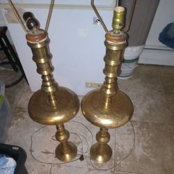 Pair Of Matching Brass Lamps Bought In Thailand 