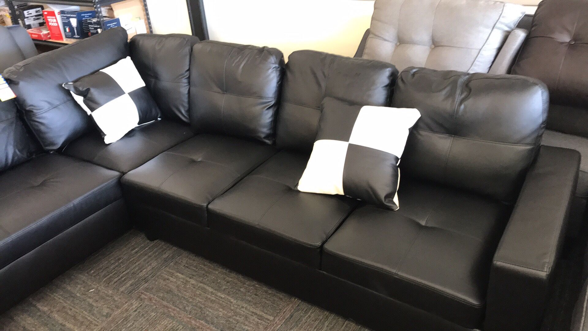 Black leather sectional