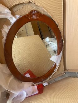 Winslow 30 in. W x 38 in. H Round WoodFramed Wall Bathroom Vanity Mirror in cherry