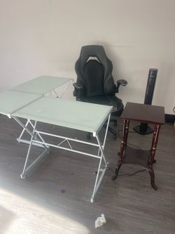 L Shape Glass Desk with Chair