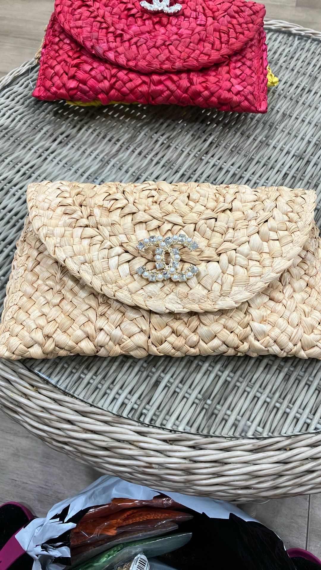 CC STRAW CLUTCH BAG