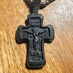 Mens Russian Orthodox Crucifix Cross Stainless Steel Pendant Necklace