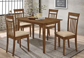 Five piece rectangular dining table set in chestnut brown