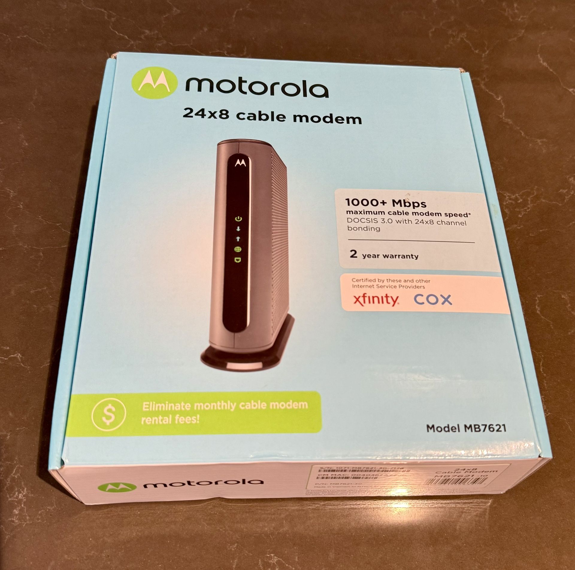DOCSIS 3.0 - Motorola MB7621 24x8 Cable Modem, Works With Cox And Xfinity
