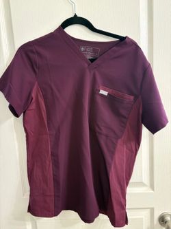 FIGS Burgundy V-Neck Technical Collection Scrub Top