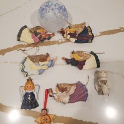 Lot of 9 Christmas Tree Ornaments Home Decor Xmas Glass Resin Wood Angels Rare Bronners Collectible