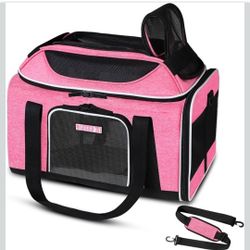 Pet Carrier 17 Inches  Airline Approved, Soft-Sided Carrier for ppl Small Cats and Dogs with Locking Safety Zippers and Anti-Scratch Mesh(pink)