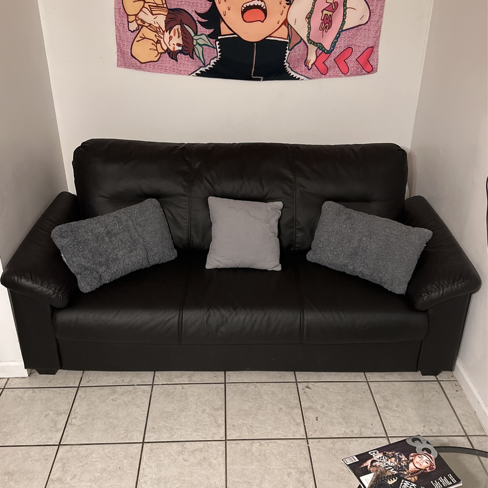 Stylish and Comfortable Black Faux Leather Couch - Like New Condition! for  Sale in St. Petersburg, FL - OfferUp