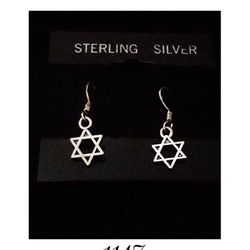 26mm × 10mm Handcrafted Solid Sterling Silver Star of David, Fr. Hook Earrings. Made in Israel