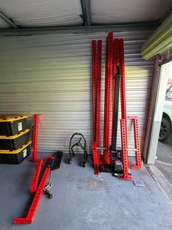 ROGUE MONSTER POWER RACK WITH DROP IN RHINO, plate loaded slinger, safety straps, weight holder pins, landmine