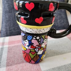 Romero Britto heart travel mug