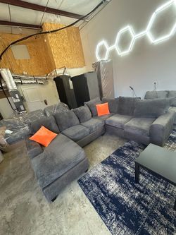 Large Gray Fabric Sectional Sofa