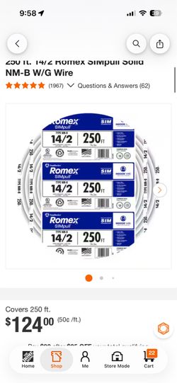 14/2 romex 250ft