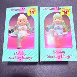 vintage Precious Moments Holiday Stocking Hanger boy girl pair Christmas unique