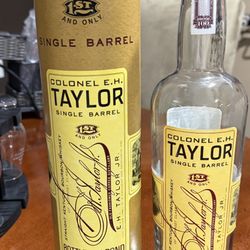 Empty Colonel E.H. Taylor Single Barrel 100 Proof Bottle And Tube With Cork