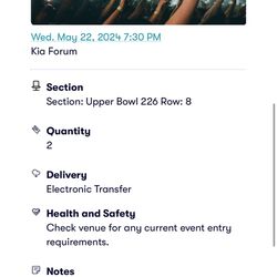 TONIGHT!!! Pearl Jam Tickets (2) Kia forum 
