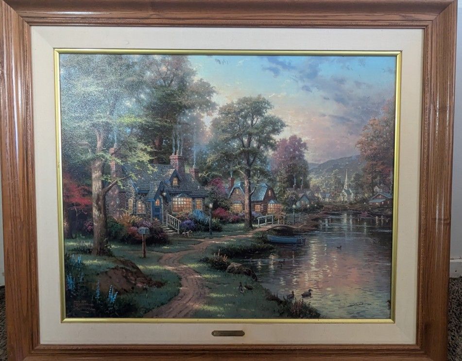 Thomas Kinkade Hometown Lake Classic Collection Canvas 23 1/2" Tall 29 1/2" Wide