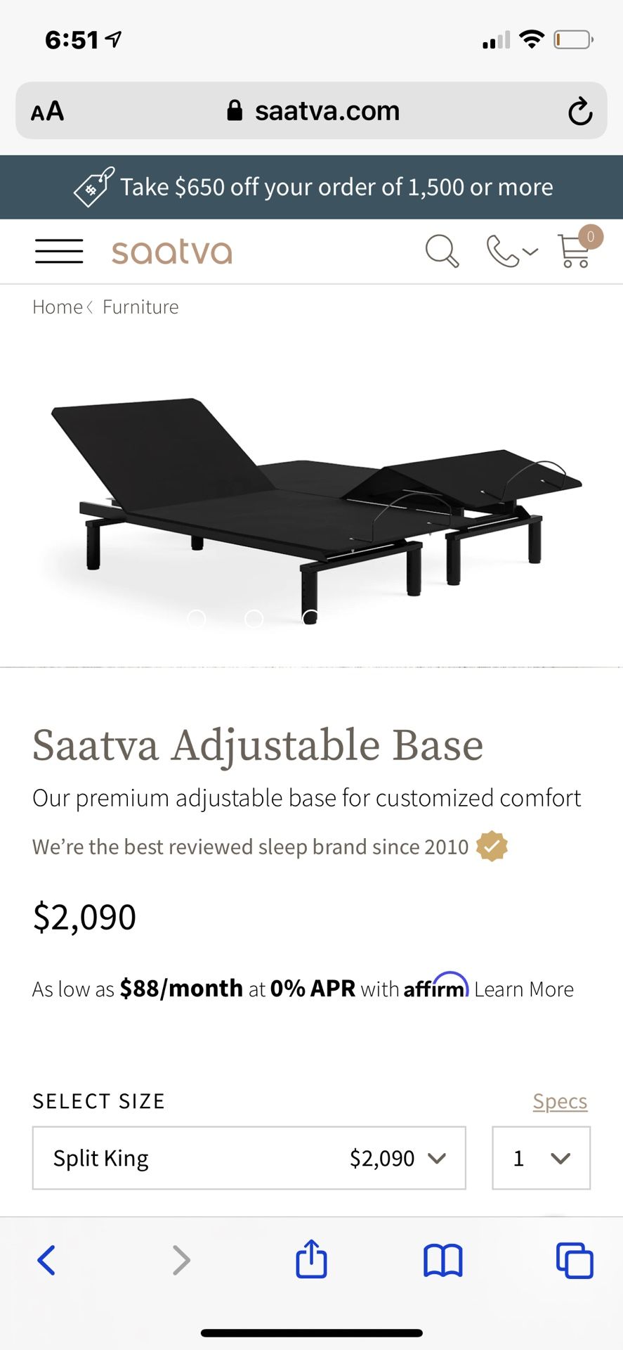 Lineal By Saatva Adjustable Bed Base Split
