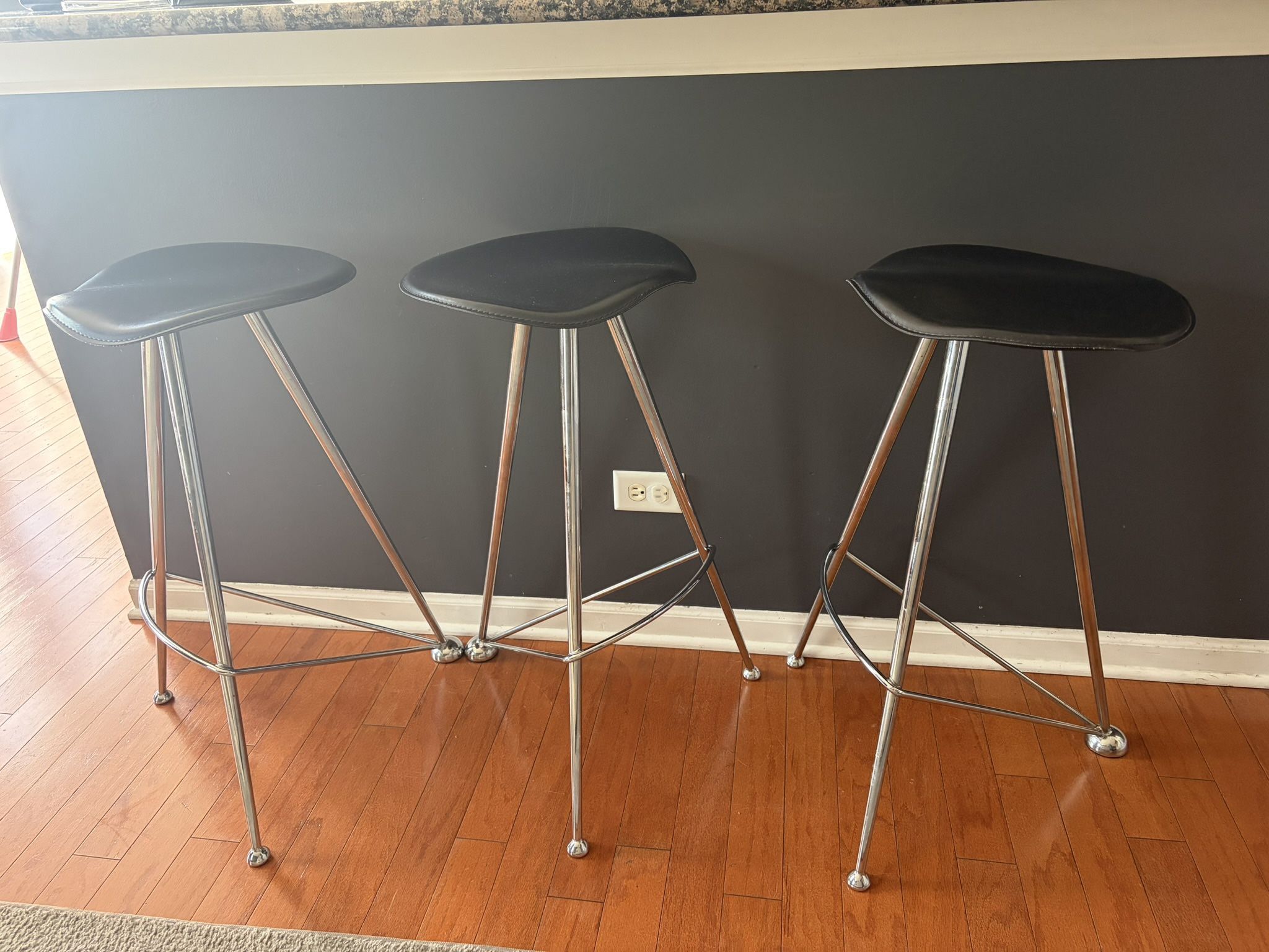 Modern Black & Chrome Bar Stools (Set of 3)
