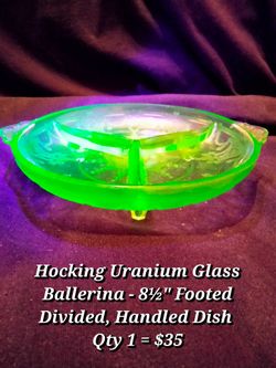 Uranium Glass Divided Footed Handled Dish